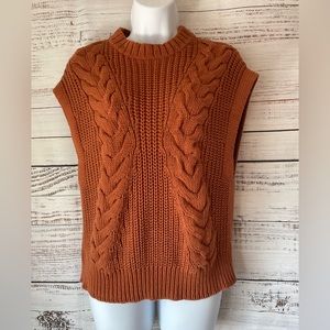 Camel Cable Knit Short Sleeve Sweater Blouse